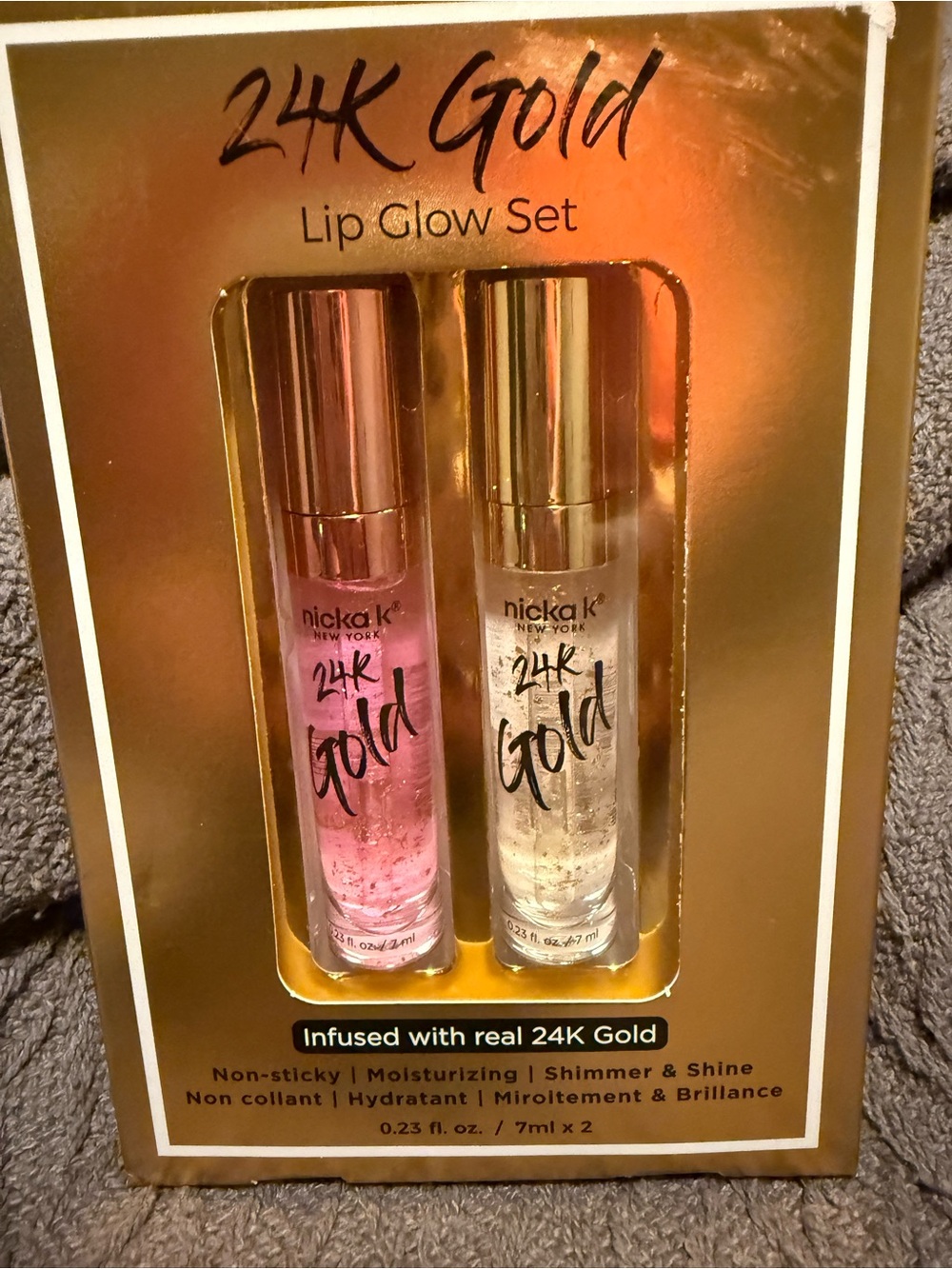 24K Gold Lip Glow Set - Pink & Clear